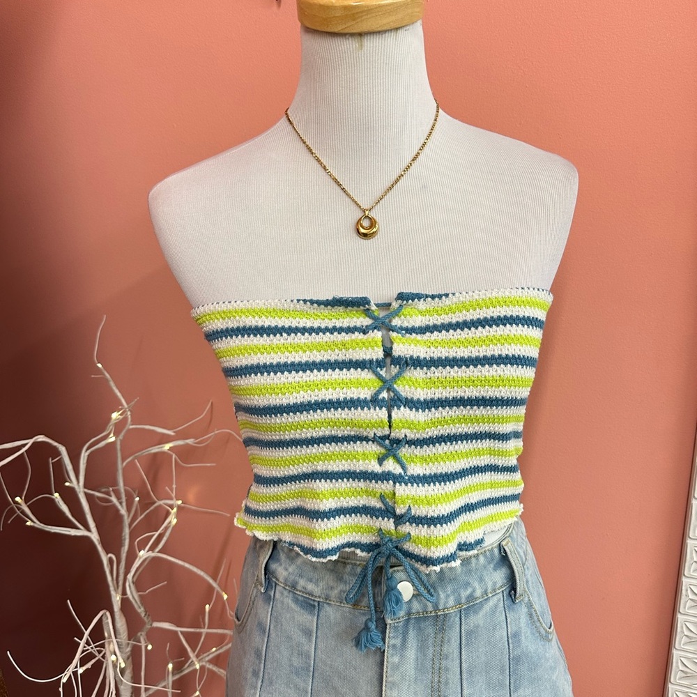 NWT! Urban Outfitters Multicolor Lace-Up Crop Top